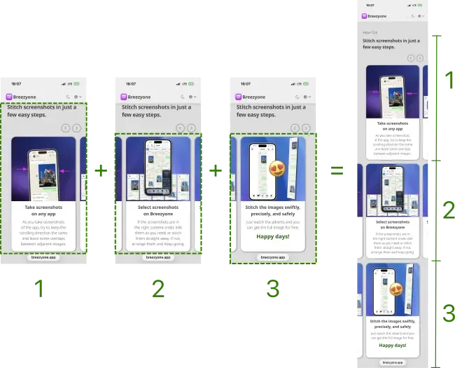 example for stitching non-continuous screenshots together
